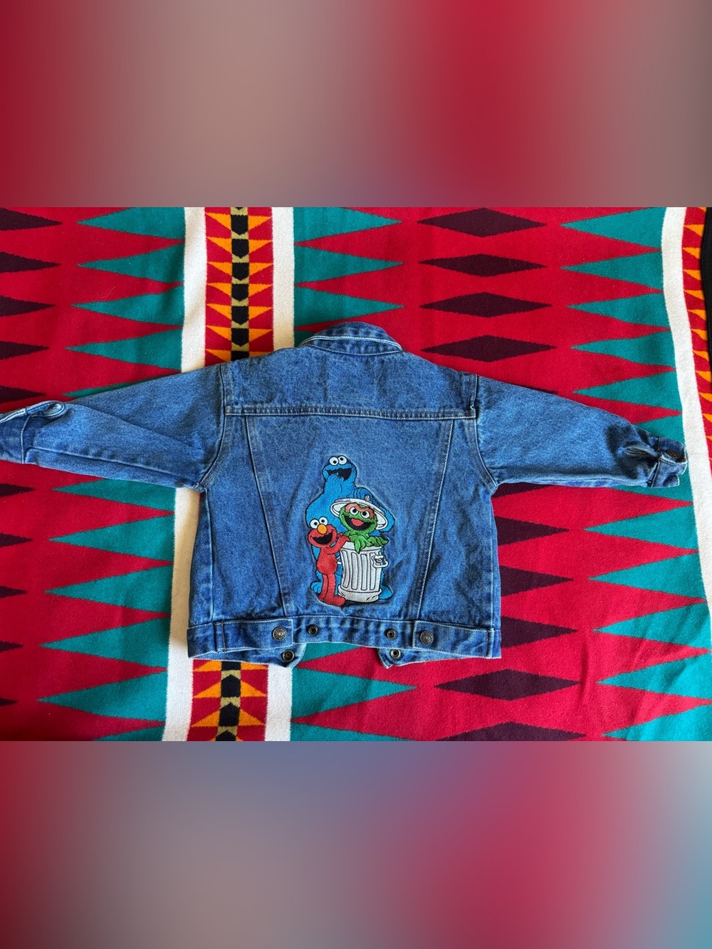 Sesame Street Kids Blue Denim Jacket with embroidered characters